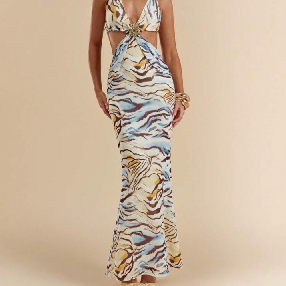 SHEIN Black and White Plunge Neck Sleeveless Gown